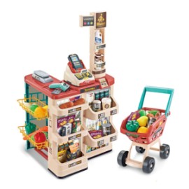 Supermercado Con Caja Registradora, Carrito y 48 Accesorios – Beige